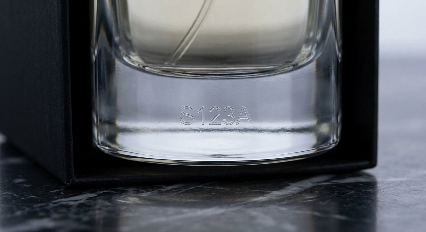 Batch code on perfume bottle